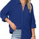 Zeagoo Womens Button Down Shirts Long Sleeve Cotton Gauze Tops Casual Collared Blouses Loose Fit (3XL, Navy Blue)