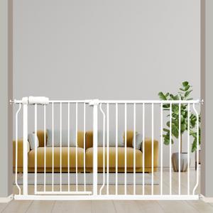 Extra Wide Baby Gates 57.5-62 Inch, Large Metal Safety Gate for Stairs, Doorways - No Drilling, Pressure Mounted Pet Gates for Kids & Dogs (57.5"-62"/146-158CM, White)
