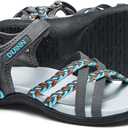 UBFEN Womens Hiking Comfort Sport Sandals Beach Vacation Camping Casual Sport Sandals with Adjustable Straps and Arch Support (9, A Gray White)