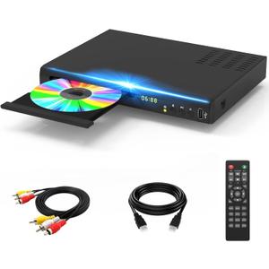 Blu Ray DVD Player, 1080P Home Theater Disc System, Play All DVDs and Region A 1 Blu-Rays, Support Max 128G USB Flash Drive + HDMI/AV/Coaxial Output + Built-in PAL/NTSC with HDMI/AV Cable