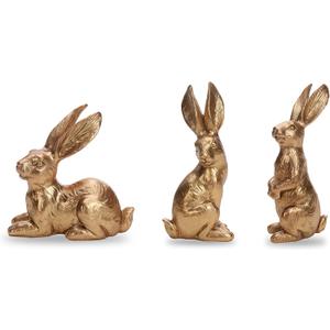 DN DECONATION Resin Gold Bunny Decor Rabbit Figurines, Small Easter Bunny Figurine Set of 3, Vintage Easter Rabbit Statue Table Home Decoration