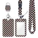 Checkered Cherry ID Badge Holder Badge Reel Lanyards for ID Badges Keychain Vertical Protector Retractable Carabiner Clips Heavy Duty Key Lanyard for Women Nurse Doctor Accountant Office Accessories
