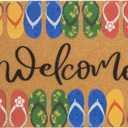 Summer Welcome Mats for Front Door, Indoor, Outdoor, Entryway, Faux-Coir Funny Beach Door Mat 17x30, Non-Slip Dirt-Trapping Front-Porch-Rug for Garden, Patio, Backyard