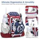 Catchers Gear Bag, 80L Baseball/Softball Backpack Holds 2 Sets of Gear with Shoe Compartment, Helmet Holder & Cooler Pocket (Red White & Blue)
