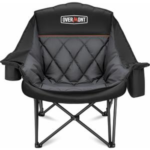 Overmont Oversized XL Camping Chair for Adults 500 lb Support | Padded Seating and A Cooler Bag for Camping Sports Garden Beach Fishing Lawn Outdoor Relaxation with Side Pocket&Cup Holder