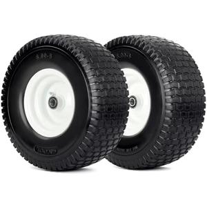 GICOOL 15x6.00-6 Flat Free Lawn Mower Tire and Wheel, 15x6-6nhs Riding Mowers Lawn Tire and Wheel with 3/4" Bearing, 3" Centered Hub, 2 Pack