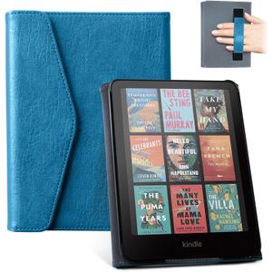 CoBak Premium Case for Kindle Paperwhite & Kindle Colorsoft 7" & Hanvon with Hand Strap  Automatic Wake/Sleep, Stylish & Durable, Comfortable Reading & Protection, Compatible with iPhone Stand (Vintage Blue)