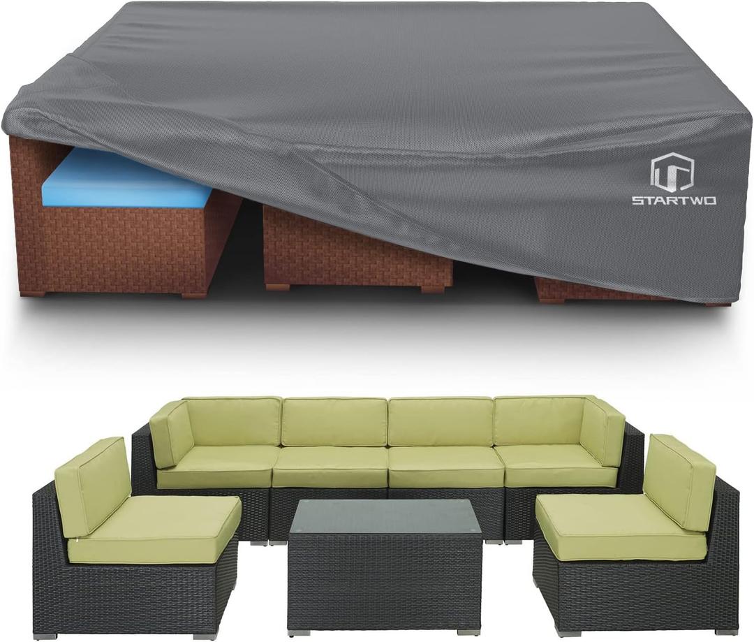 STARTWO Patio Furniture Covers Waterproof Outdoor Lawn Furniture Set Cover for 7-12 Piece Sectional Sofa, Conversation Set Garden Dining Tables Chairs,Grey