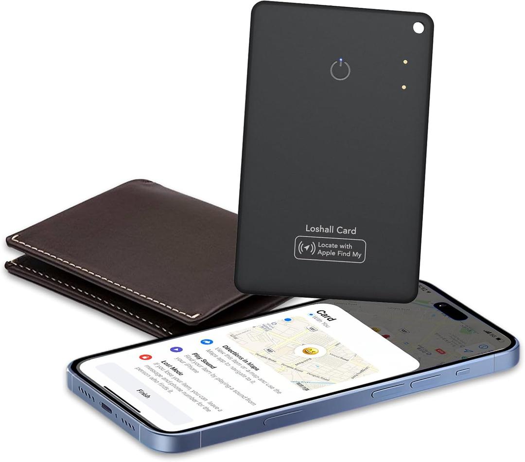 CASCHO Wallet Tracker Card [Apple MFi Certified] Air Tracker Tag, 0.06in Rechargeable Smartcard Work with Apple Find My, Keys Finder and Item Locator for Passport, Bags, Laptop, Black 1 Pack, iOS only