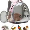Portable Travel pet Backpack Carrier Hamster Bag Guinea Pig Bird Small Dog cat Turtle Carrier Rabbit Cage Squirrel Bearded Dragon Breathable Hangbag (Pink)