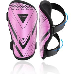 Shin Guards Soccer Kids Youth, CE Certified Airsfish Shin Guard Protection Gear for 2-18 Years Old Boys Girls Teenagers High Impact Resistant Breathable Comfortable 1 Pair (X-Small, Pink)