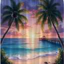 Ocean Beach Shower Curtain Tropical Palm Tree Sunrise Sea Waves Coastal Sunset Hawaiian Seaside Landscape Nature Bathroom Curtains Decor with Hooks (70"WX70"H/180x180CM, Blue Pink)
