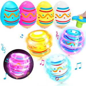 Easter Basket Stuffers for Kids-6 Packs Light Up Spinning Tops Toys with Music Easter Gifts Toys for Kids Toddlers Easter Eggs Fillers Easter Basket Essentials