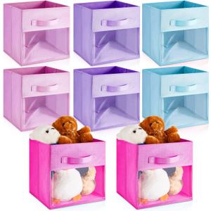 Marsui 8 Pcs Cube Storage Bins with Clear Window 11'' Daycare Storage Cube Organizer Bins for Closet Kid Nursery Playroom with Handle Fabric Collapsible Storage Cubes (Blue, Purple, Rose, Pink)