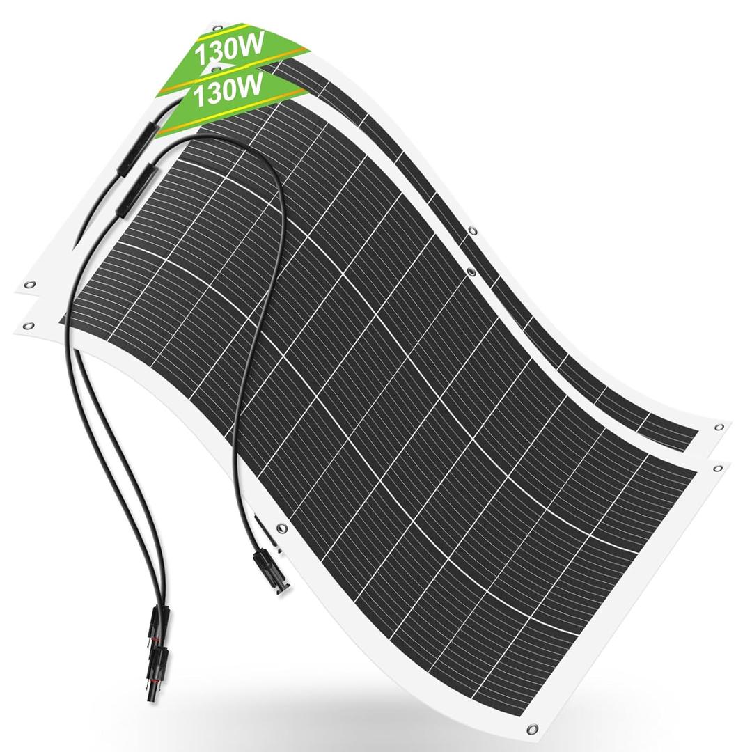 ECO-WORTHY 2pcs 130 Watt (260W) 12BB Flexible Solar Panels,23.5% High-Efficiency Waterproof Monocrystalline Lightweight Solar Panel for RV,Boats,Curved Surfaces,Roofs,Cabin