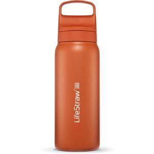 LifeStraw Go Series Insulated Stainless Steel Water Filter Bottle for Travel and Everyday Use Removes Bacteria, Parasites and Microplastics, Improves Taste, 24oz Kyoto Orange