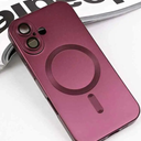 LEKEVO Magnetic for iPhone 16 Plus Case [Compatible with MagSafe][Built-in Camera Lens Protector] Slim Soft Silicone Bumper Shockproof Metallic Luster Phone Case (Burgundy)