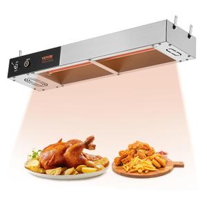 VEVOR French Fry Food Warmer, 750W Commercial Strip Food Heating Lamp, Electric Stainless Steel Warming Light Dump Station, Overhead 104-122F Fries Warmer for Chip Buffet Kitchen Restaurant, Silver (Medium)