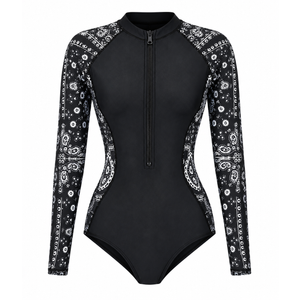 DMSWST Women's Long Sleeve Swimsuit: One Piece Rash Guard UV Protection Bathing Suit Printed Surfing, Large