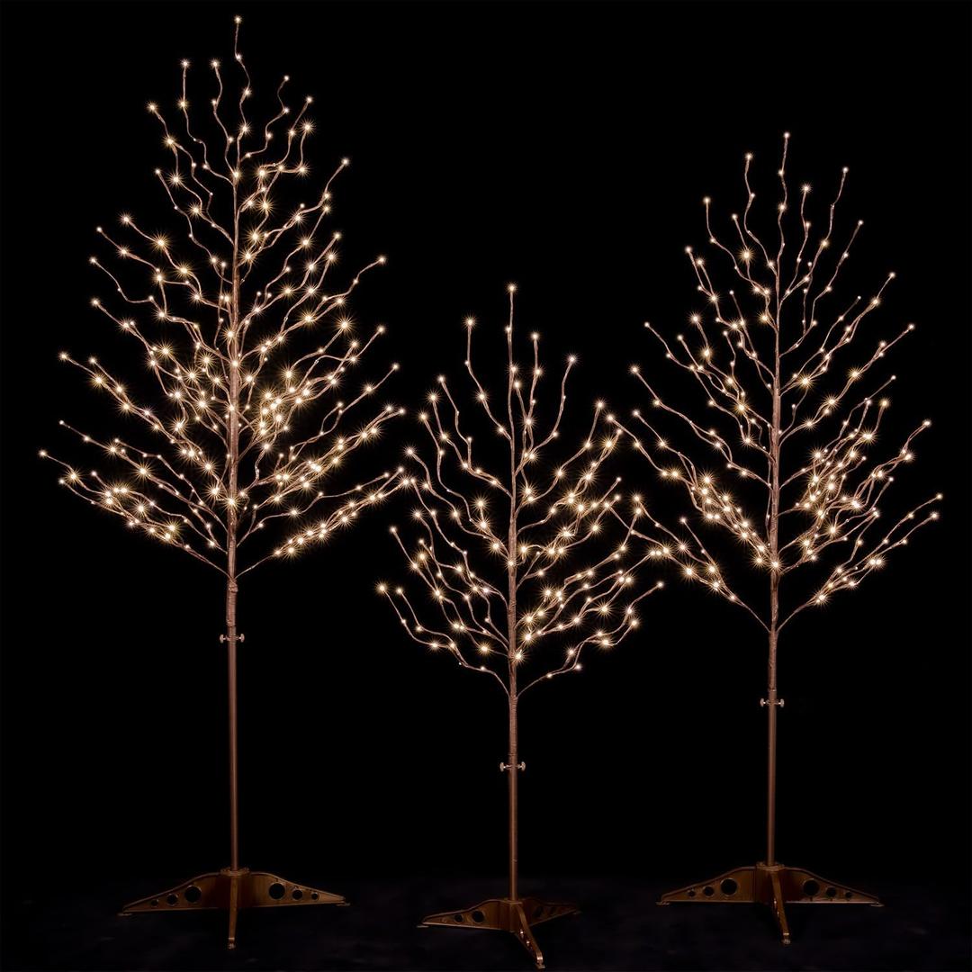 Star Light Tree Set 4ft, 5ft and 6ft with 128/216/256 Warm White LEDs for Holiday Decor - Dimmable, UL Certified, Waterproof - Ideal for Indoor and Outdoor Decoration