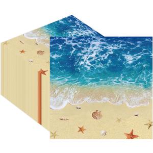 50Pcs Ocean Waves Paper Napkins - 13x13 Inches Seashell Starfish Nautical Design Luncheon Napkins Disposable Blue Ocean Themed Napkins for Birthday Baby Shower Pool Party Decoration Supplies