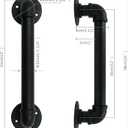 FOYO Set of 2 Industrial Pipe Door Pull Handle, Grab Bar, Towel Bar, Antique Rustic Cast Iron Handrail - Matte Black, 1-1/4"Diameter Pipe, 15 Inch