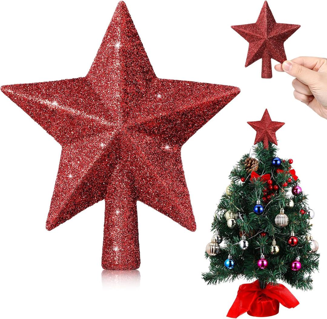 Hanaive 4 Inches Christmas Tree Topper Glitter Star Tree Topper Christmas Tree Decoration Treetop Decorative Star Ornaments for Home Christmas Xmas Party Holiday Decor (Red)