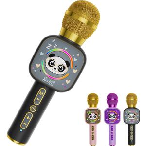 Bluetooth Karaoke Microphone Toy for Kids - Mini Portable Speaker with LED Lights, Wireless Pairing (TWS) for Duet Singing, Christmas Birthday Gift Toys for Boys & Girls Ages 2-12 (black - 1)