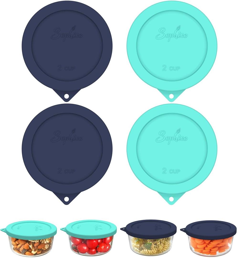 Sophico 2 Cup Round Silicone Storage Cover Lids Replacement for Anchor Hocking and Pyrex 7200-PC Glass Bowls (Container not Included) | Navy Blue-Mint | 4 Pack