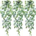 LOYWREE 3 Pack Fake Hanging Plants - Small Potted Plants with Green Eyebrow-Leaf Trailing Vines, Indoor Outdoor Aesthetic Decor for Office, Living Room Shelf & Home Accent (Black Pot)