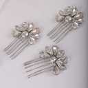 3pcs Silver Rhinestones Hair Comb Set for Wedding Brides Bridesmaid Women Girls Handmade Sparkle Hair Piece Vintage Hair Styling Jewelry (Silver)