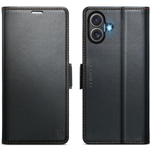 for iPhone 16 Case Wallet with RFID Blocking Card Holder, PU Leather Kickstand Protective Flip Phone Cover Fit for iPhone 16 6.1", Black