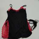 Sexy Split Side Floral Lace Trim Full Slip Night Gown Babydoll Lingerie Dress with Thong 2 piece L