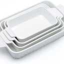 Dafuceramic Casserole Dishes for Oven, Baking Dishes, Ceramic Bakeware Sets of 4, Rectangular Baking Pan Set with Handles for Baking, Casserole, Kitchen, Wedding Gift, White