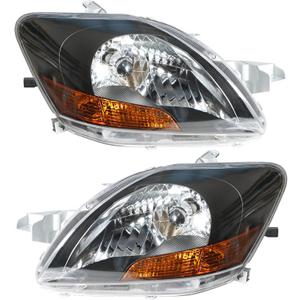 munirater Black Housing Headlights Headlamps Assembly Replacement for Yaris 2007-2011 Base Sedan 4-Door with Amber Corner Driver & Passenger Side TO2518108 TO2519108