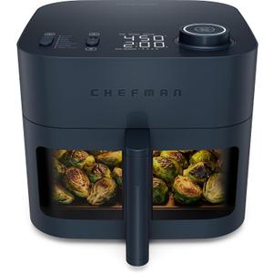 Chefman Crispinator Air Fryer 7-in-1 with 8 Qt Capacity, 450F Max Temp & TurboFry Pro Technology for Fast, Even Results, Bake, Broil, Dehydrate, Viewing Window, Nonstick Ceramic-Coated Basket (Midnight)