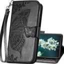 Designed for Samsung Galaxy S20 FE Case Wallet,Women Flip Cover with Butterfly Embossed PU Leather Kickstand Credit Card Holder Slots Magnetic Wrist Strap Phone Case (Black)