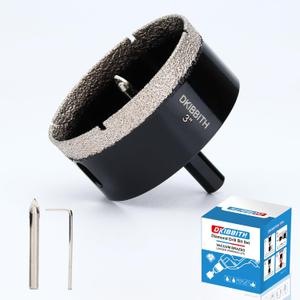 3" Diamond Hole-Saw Bits with Pilot Drill Bit 3 in Diamond Tipped Tile Hole Saws with Guiding Bit for Accurate Drilling, for Porcelain Tile Ceramic Pottery Granite Stone Glass Bottles 75mm