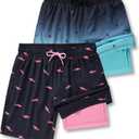 2 Pack: Men's 7" Swim Trunks with Compression Liner, Quick Dry Stretch Swimming Shorts Bathing Suits Swimwear (XX-Large, Aqua/Black)