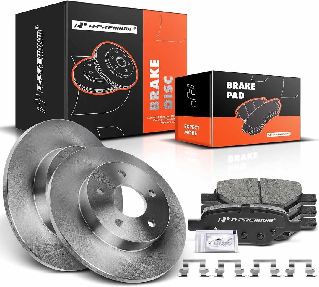 A-Premium 10.63 inch (270mm) Rear Solid Disc Brake Rotors + Ceramic Pads kit Compatible with Select Chevy, Pontiac and Saturn Models - HHR 2008-2010, Malibu 04-12, Cobalt, G5, G6, Pursuit, Aura, Ion