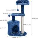ClevaHome Small Deep Denim Blue Cat Tree for Small Spaces, Kittens, 33.5" Multi-Level Condo with Sisal Scratching Post, Plush Perches & Interactive Pompom Toy for Indoor Cats