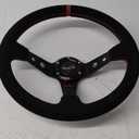RASTP Universal Racing Steering Wheel Suede Deep Dish 13.58/345mm 6 Bolts with Horn Button Include Cable, Wrench,Red