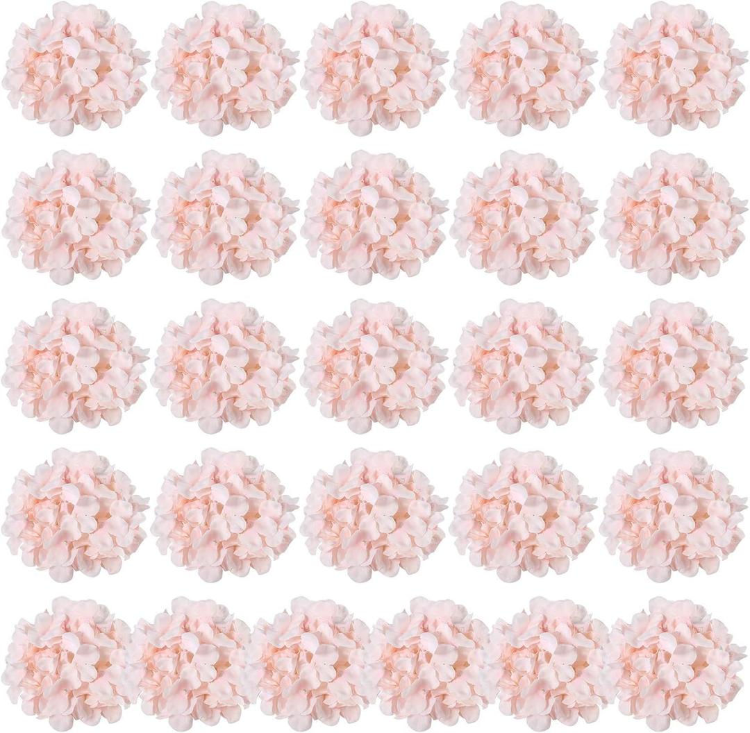 Auihiay 26 Pieces Hydrangea Artificial Flowers Pink Silk Flowers Artificial Flowers Heads with Stems for Home Wedding Party Decorations