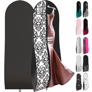 Your Bags Womens Dress and Gown Garment Bag -72x24 and 10 Tapered Gusset Prom Bags (Black and White Demask)