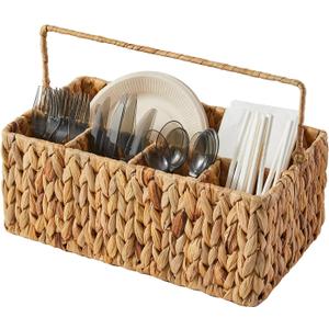 Utensil Caddy, Utensil Basket for Table,Napkin and Utensil Holder, Silverware Caddy, Cutlery Holder, Utensil Holder for Party, Picnic Caddy for Plates and Utensils (water hyacinth)