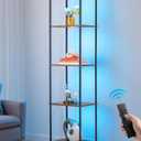 EDISHINE RGBW Standing Lamp, 5-Tier Display Shelf with Light, Adjustable Brightness & Color Temperature, 3 Lighting Modes, Remote Control, Stable Floor Lamps for Living Room, Fire-Burned Wood Color