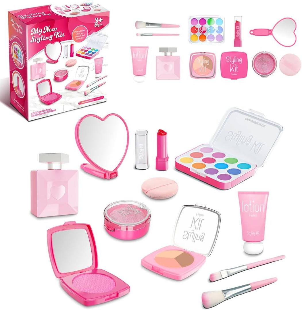 Fake Makeup Kits for Girls Toys 3 4 5 Years Old, Pretend Makeup Toys for Girls Birthday Gifts 3-5 Years Old (Pink)