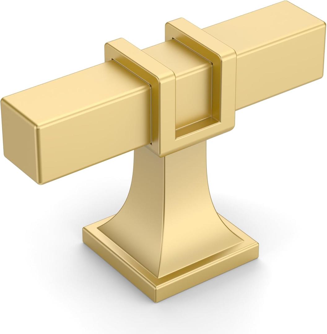 Amerdeco 10 Pack Brushed Gold Cabinet Knobs 1.46 Inch(37mm) Single Hole Cabinet Handles Rectangle Dresser Knobs Drawer Knobs and Pulls for Bathroom Cabinets ZH0067