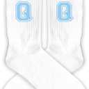 Blue And White-Striped Letter Socks, Sports Socks For Men, Blue Team socks, Friends And Family, Birthday Gift.(Q) (White)