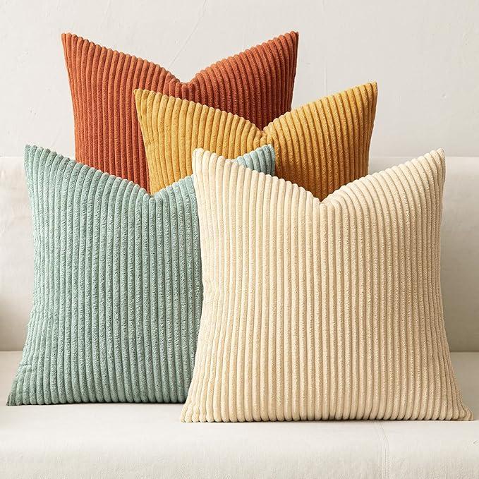 MIULEE Boho Farmhouse Throw Pillow Covers 18x18 Inch Set of 4 Summer Modern Natural Decorative Cushion Covers Soft Corduroy Home Decor for Spring Couch Bed Sofa Living Room Teal-Rust Gradient Series